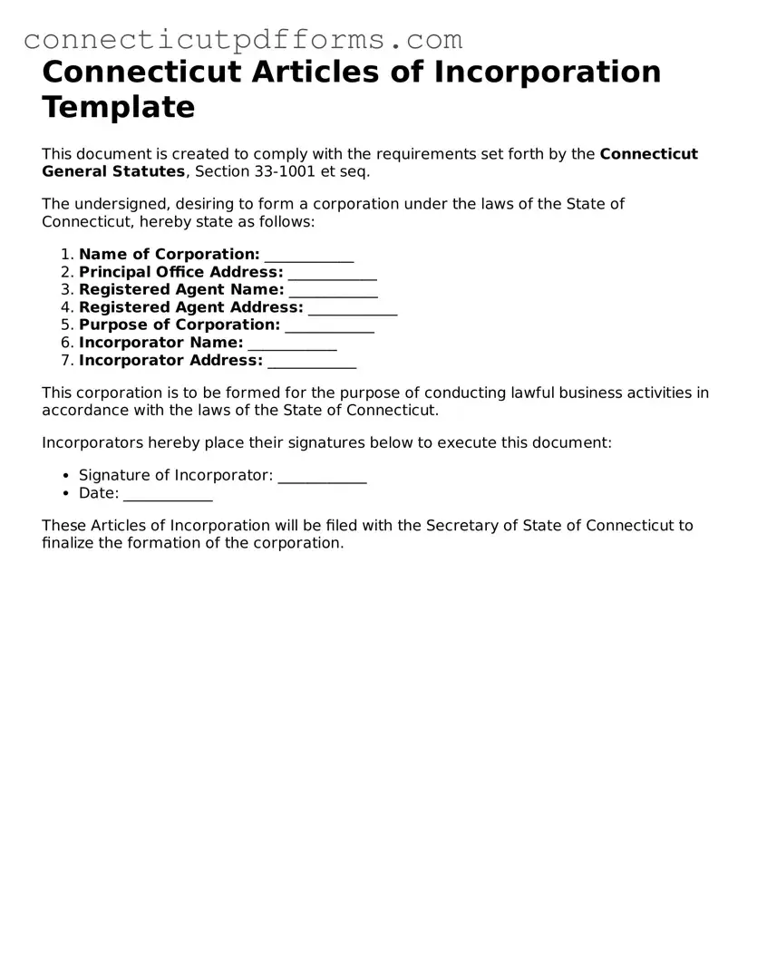 Fillable  Articles of Incorporation Form for Connecticut