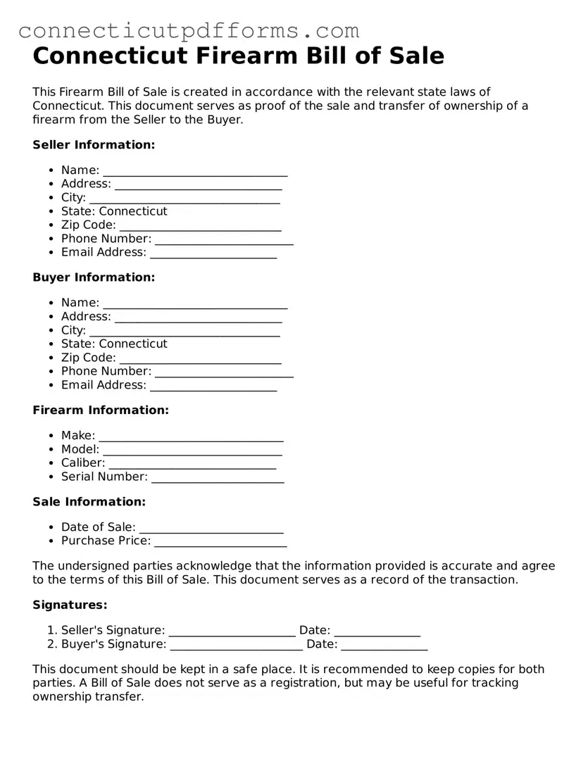 Fillable  Firearm Bill of Sale Form for Connecticut
