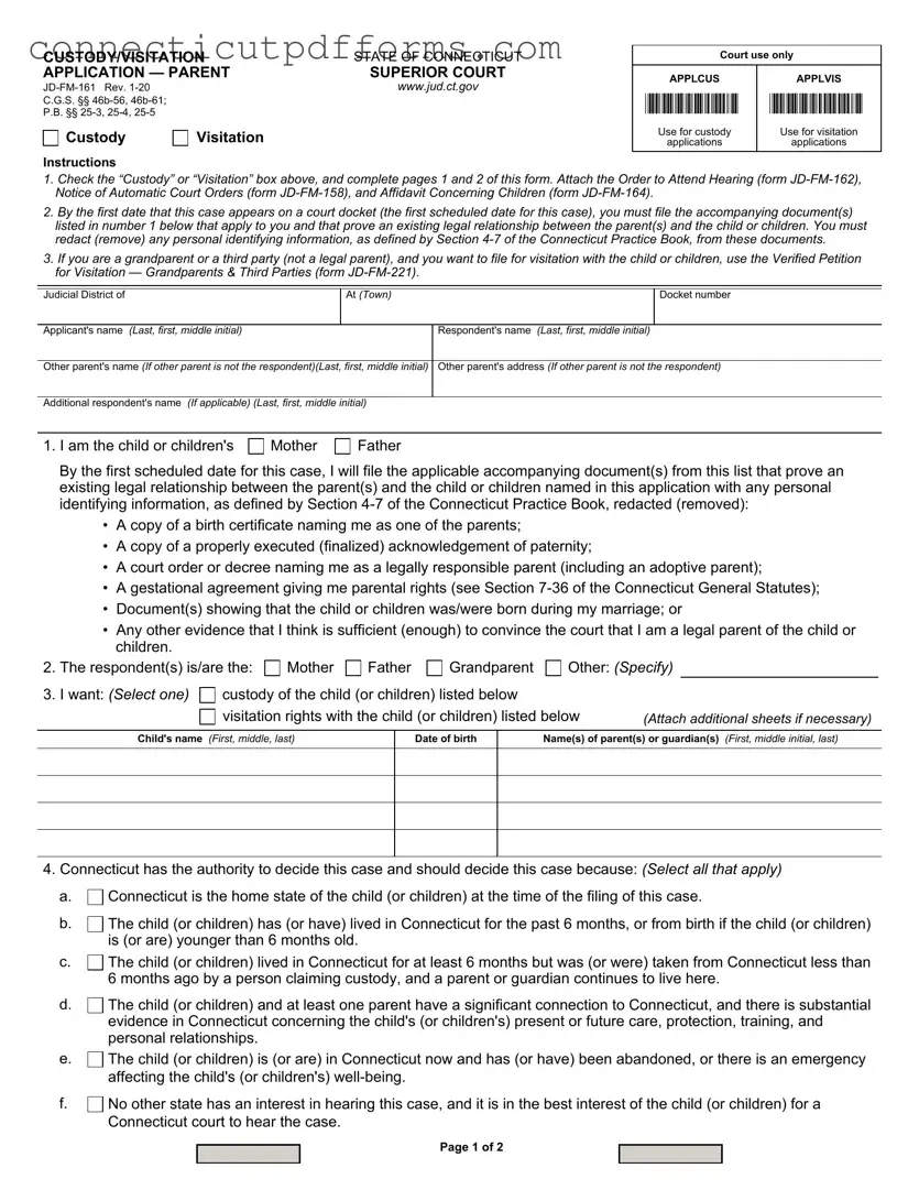 Free Connecticut Custody Application PDF Template