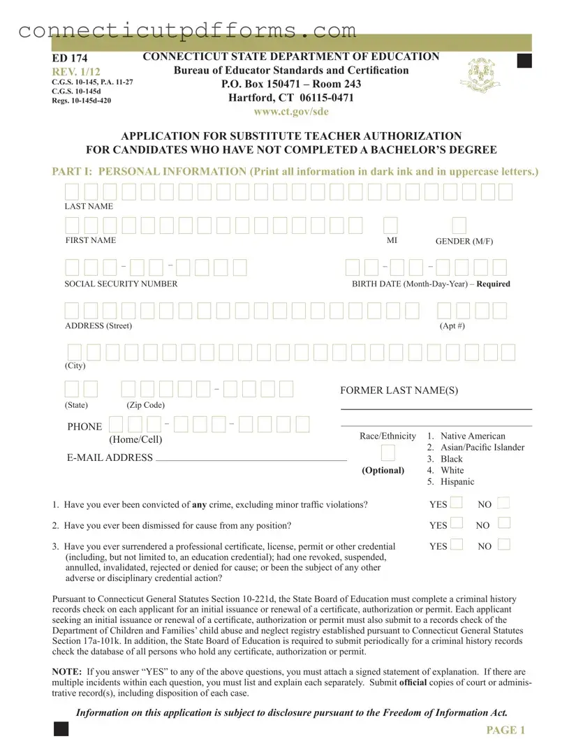 Free Connecticut Ed 174 PDF Template