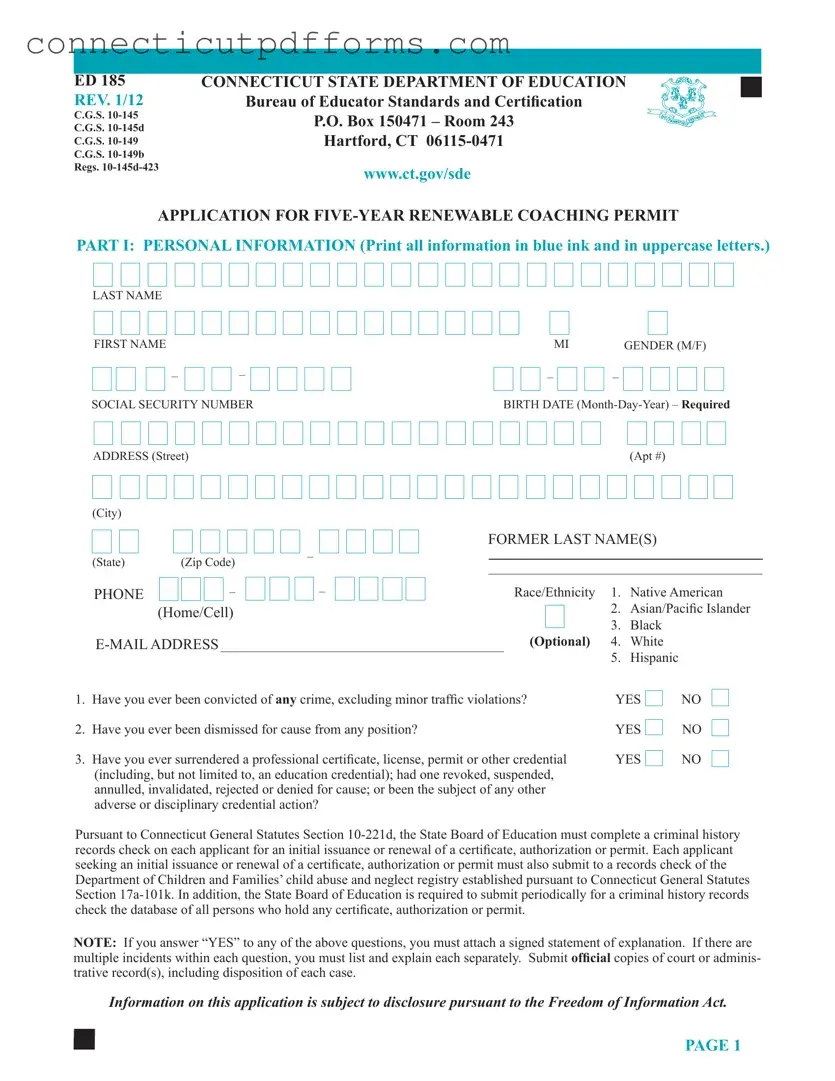 Free Connecticut Ed 185 PDF Template
