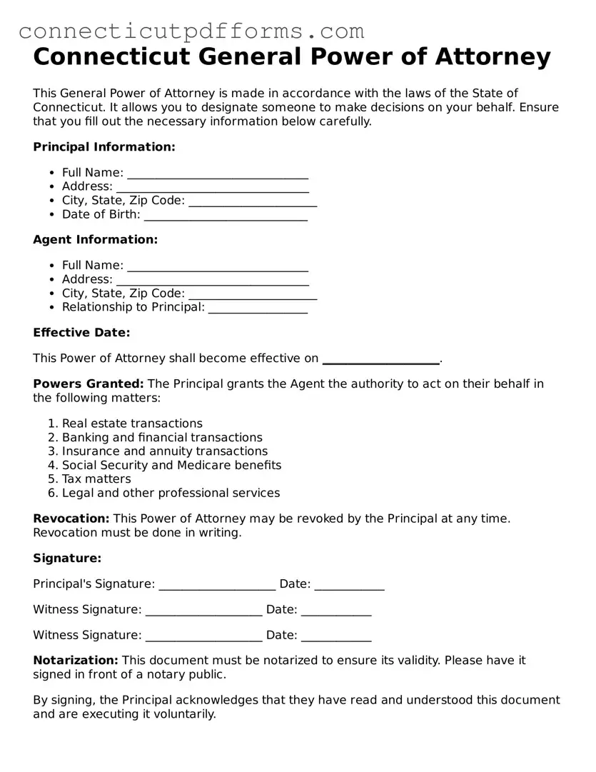 Fillable  General Power of Attorney Form for Connecticut