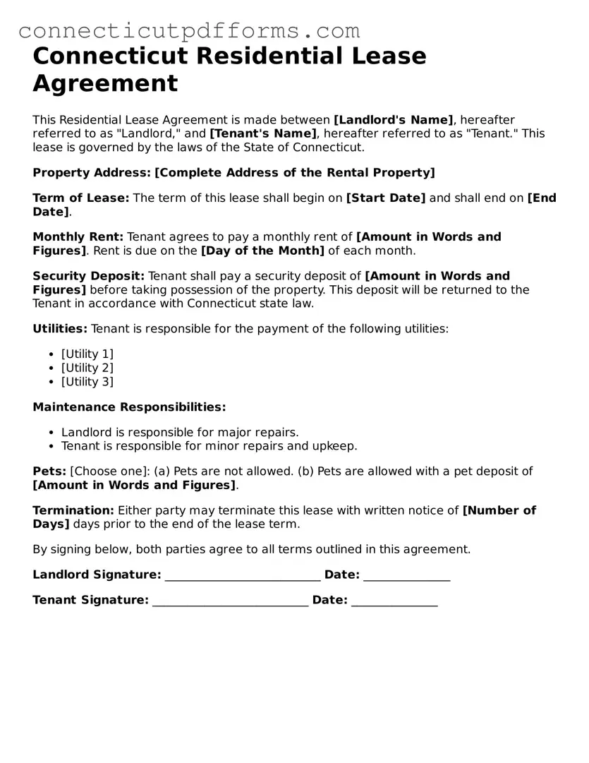 Fillable  Residential Lease Agreement Form for Connecticut