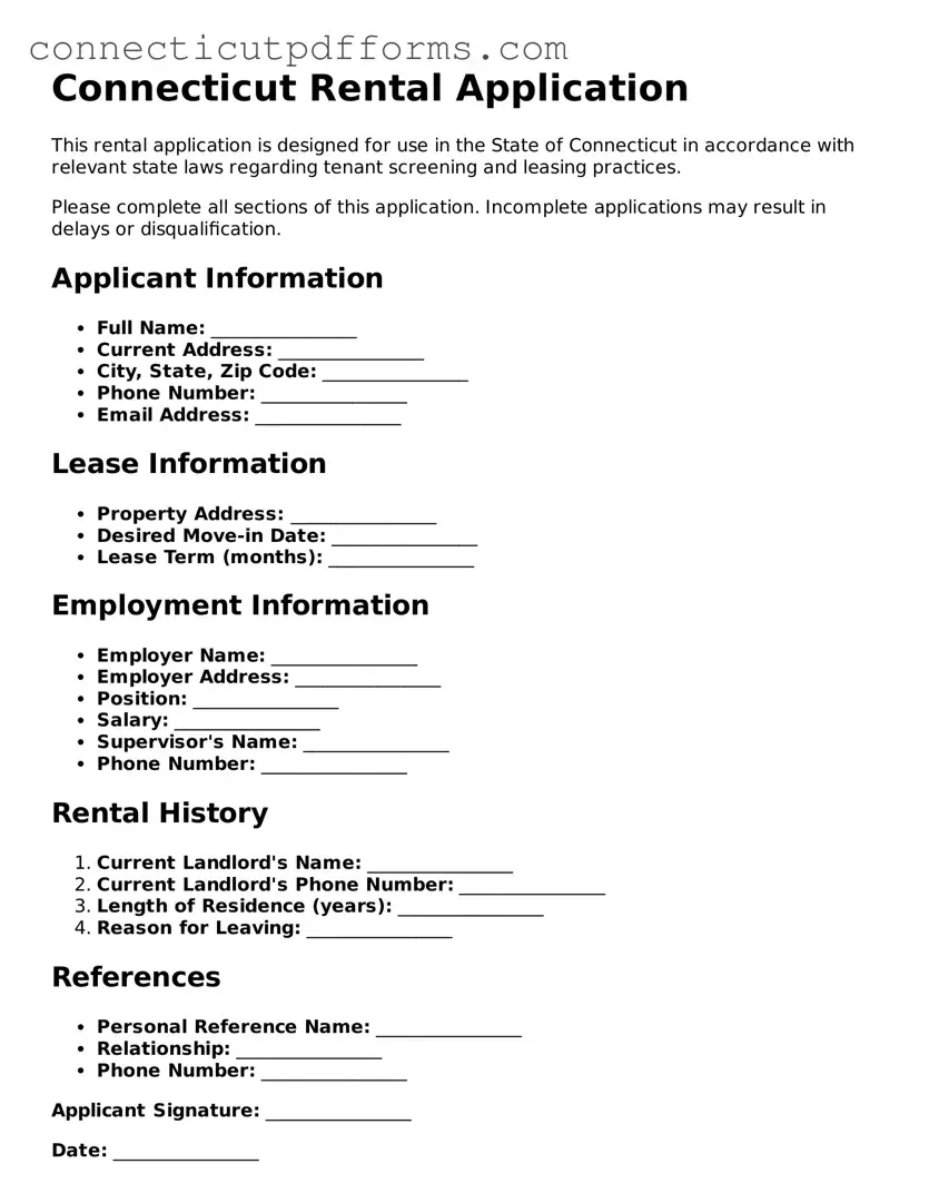 Fillable  Rental Application Form for Connecticut