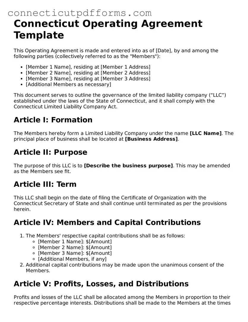 Fillable  Operating Agreement Form for Connecticut
