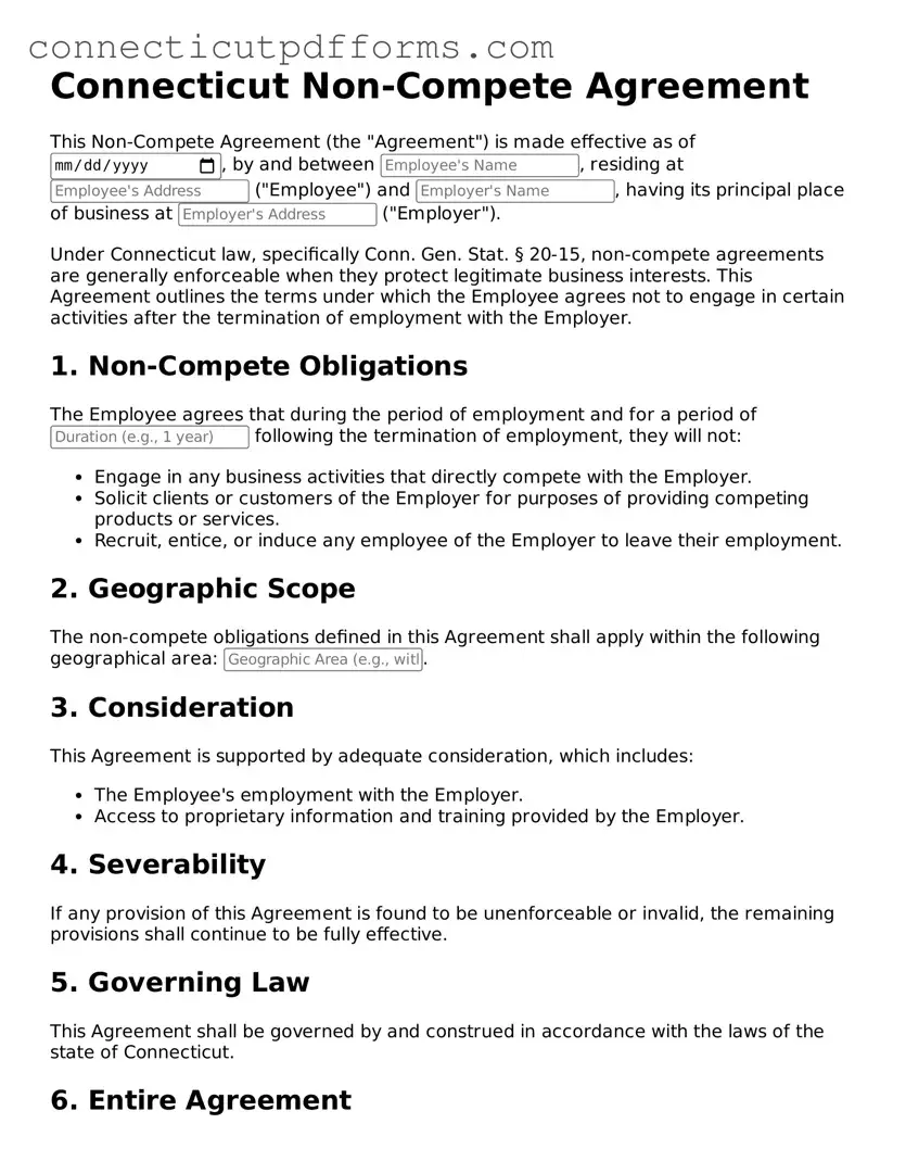 Fillable  Non-compete Agreement Form for Connecticut