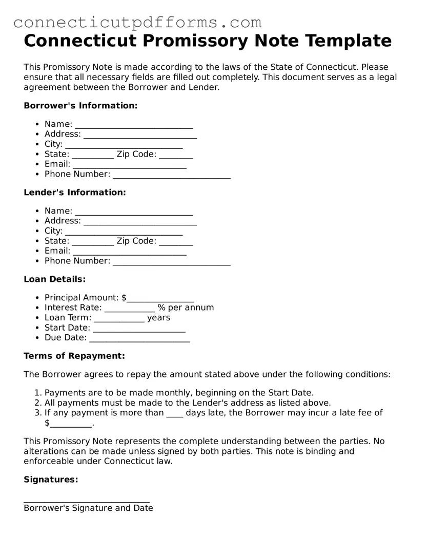 Fillable  Promissory Note Form for Connecticut