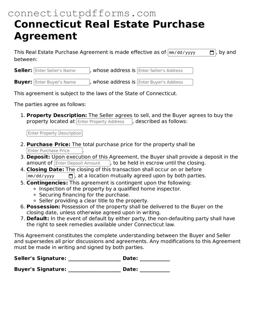 Fillable  Real Estate Purchase Agreement Form for Connecticut