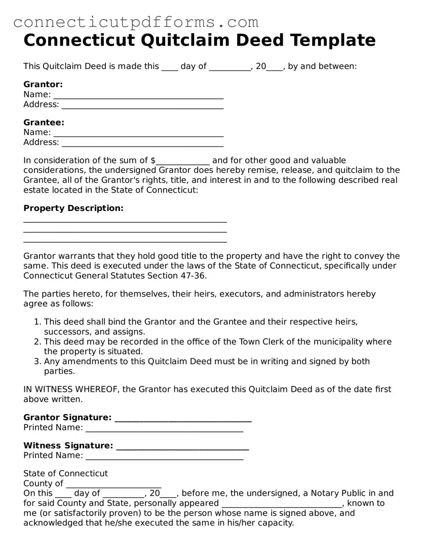 Fillable  Quitclaim Deed Form for Connecticut