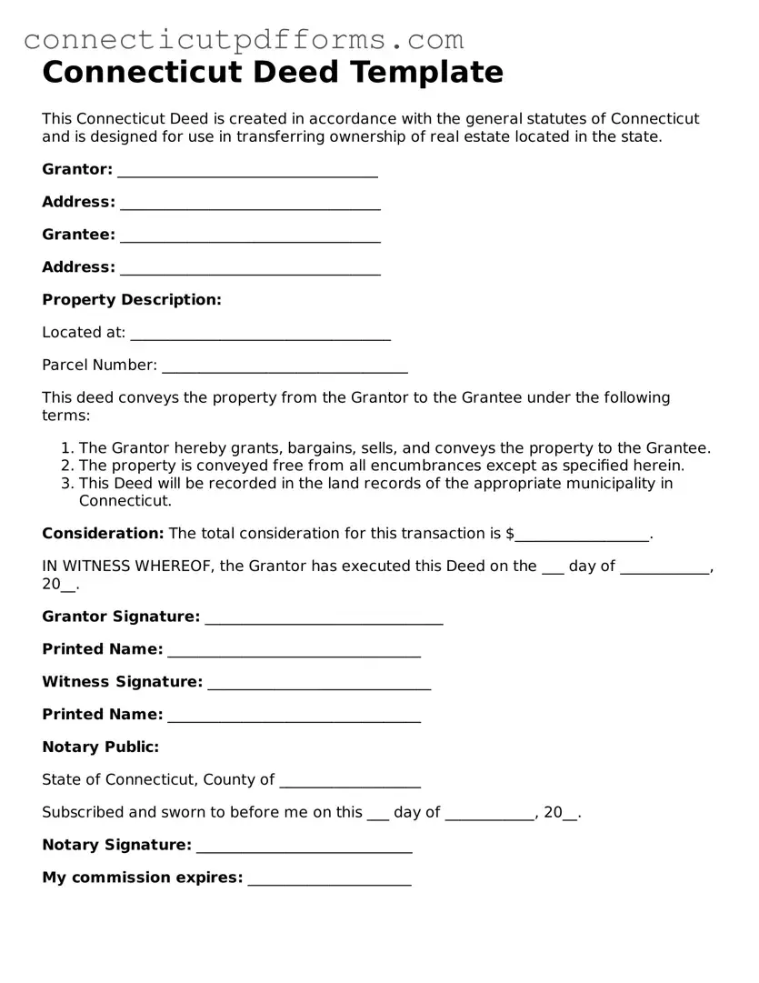 Fillable  Deed Form for Connecticut