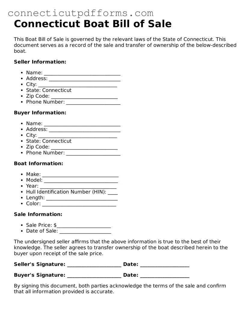 Fillable  Boat Bill of Sale Form for Connecticut