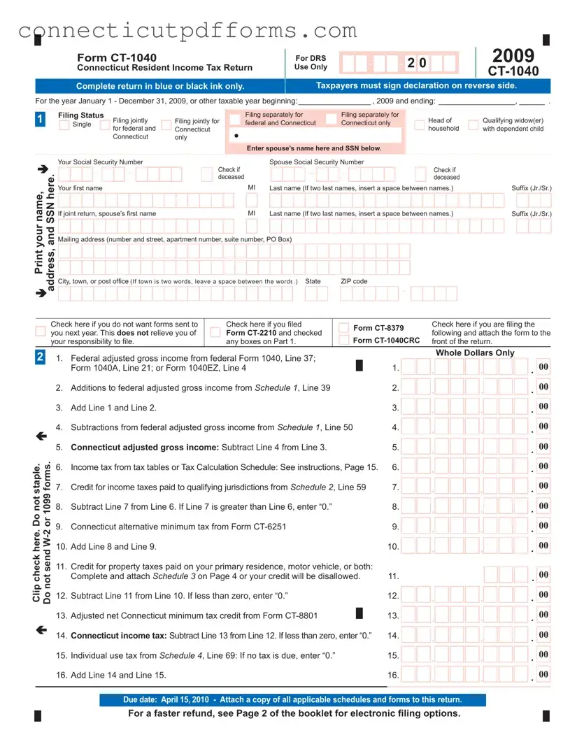Free Ct 1040 Connecticut PDF Template