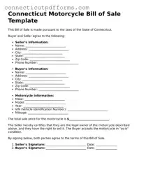 Fillable  Motorcycle Bill of Sale Form for Connecticut