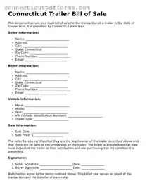 Fillable  Trailer Bill of Sale Form for Connecticut