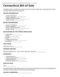 Fillable  Bill of Sale Form for Connecticut