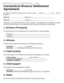 Fillable  Divorce Settlement Agreement Form for Connecticut