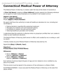 Fillable  Medical Power of Attorney Form for Connecticut