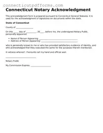 Fillable  Notary Acknowledgement Form for Connecticut