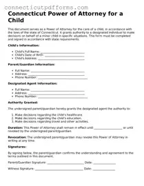 Fillable  Power of Attorney for a Child Form for Connecticut