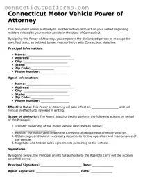 Fillable  Motor Vehicle Power of Attorney Form for Connecticut
