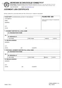 Free Judgment Lien Certificate Connecticut PDF Template